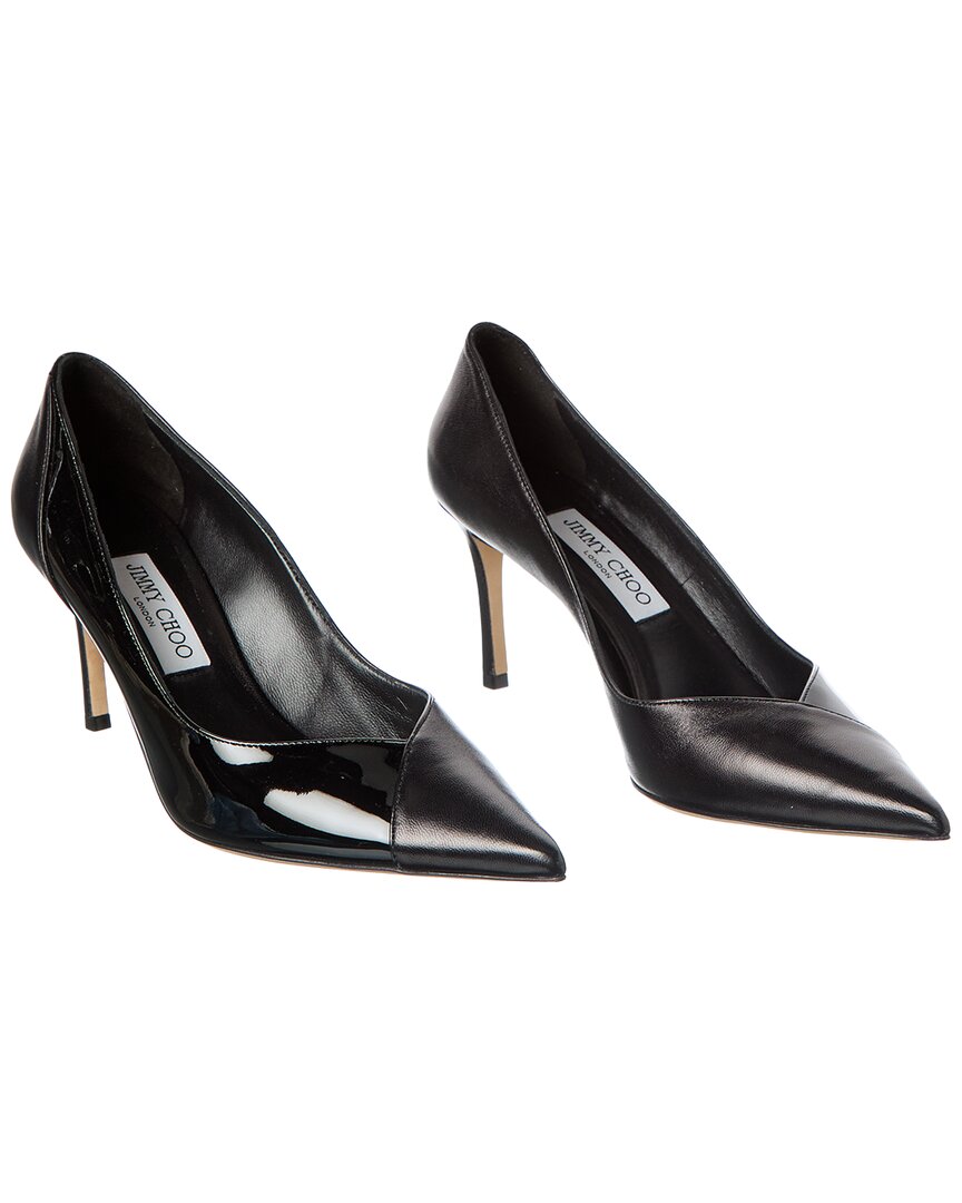 Jimmy Choo Cass 75 Patent & Leather Pump (authentic Pre-loved) In Black