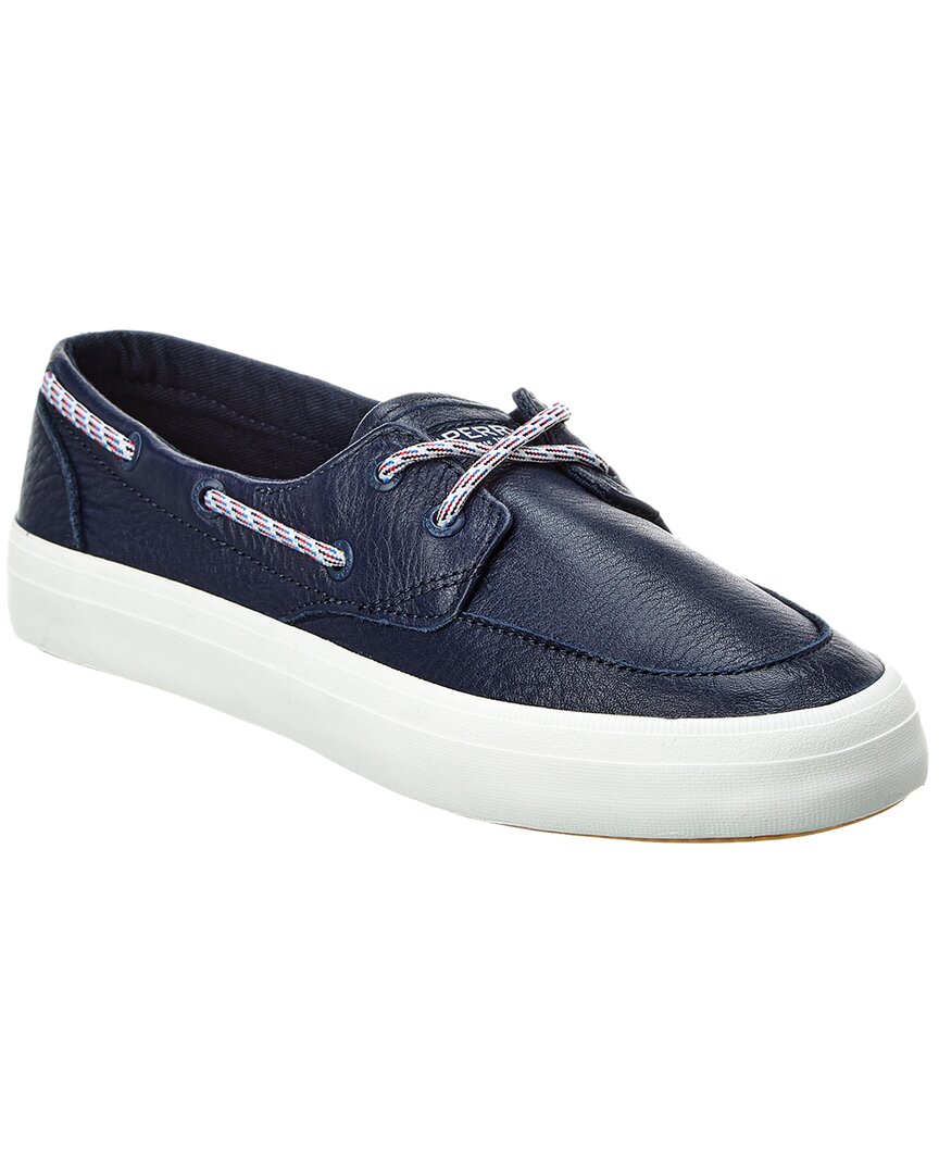Shop Sperry Crest Leather Boat Shoe In Blue