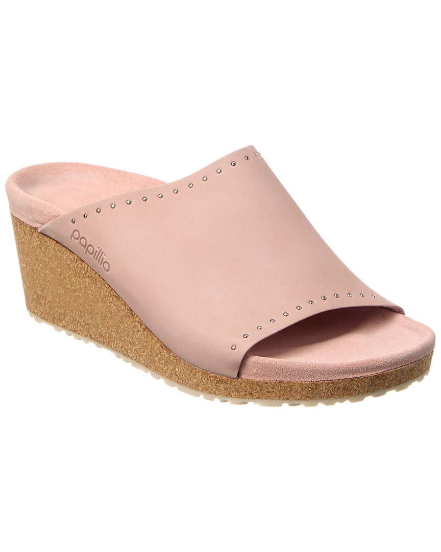 Birkenstock Papillio By Namica Rivets Narrow Leather Wedge Sandal In Pink