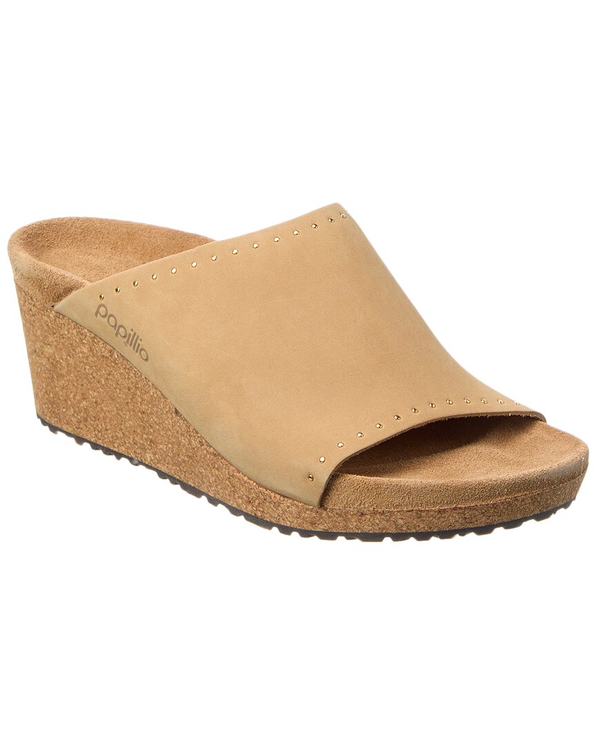 Birkenstock Papillio By Namica Rivets Narrow Leather Wedge Sandal In Brown