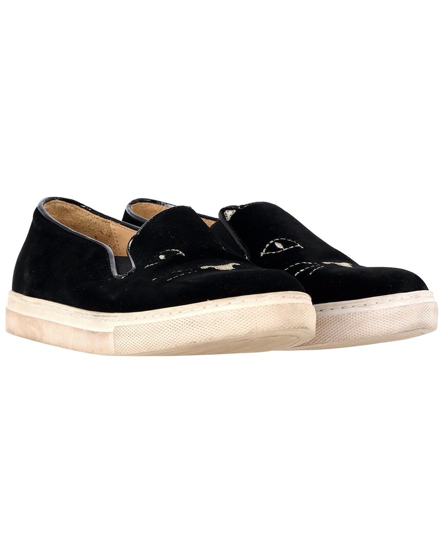 Charlotte Olympia Women's Velvet Embroidered Accent Sneaker (authentic Pre-  Loved) In Black