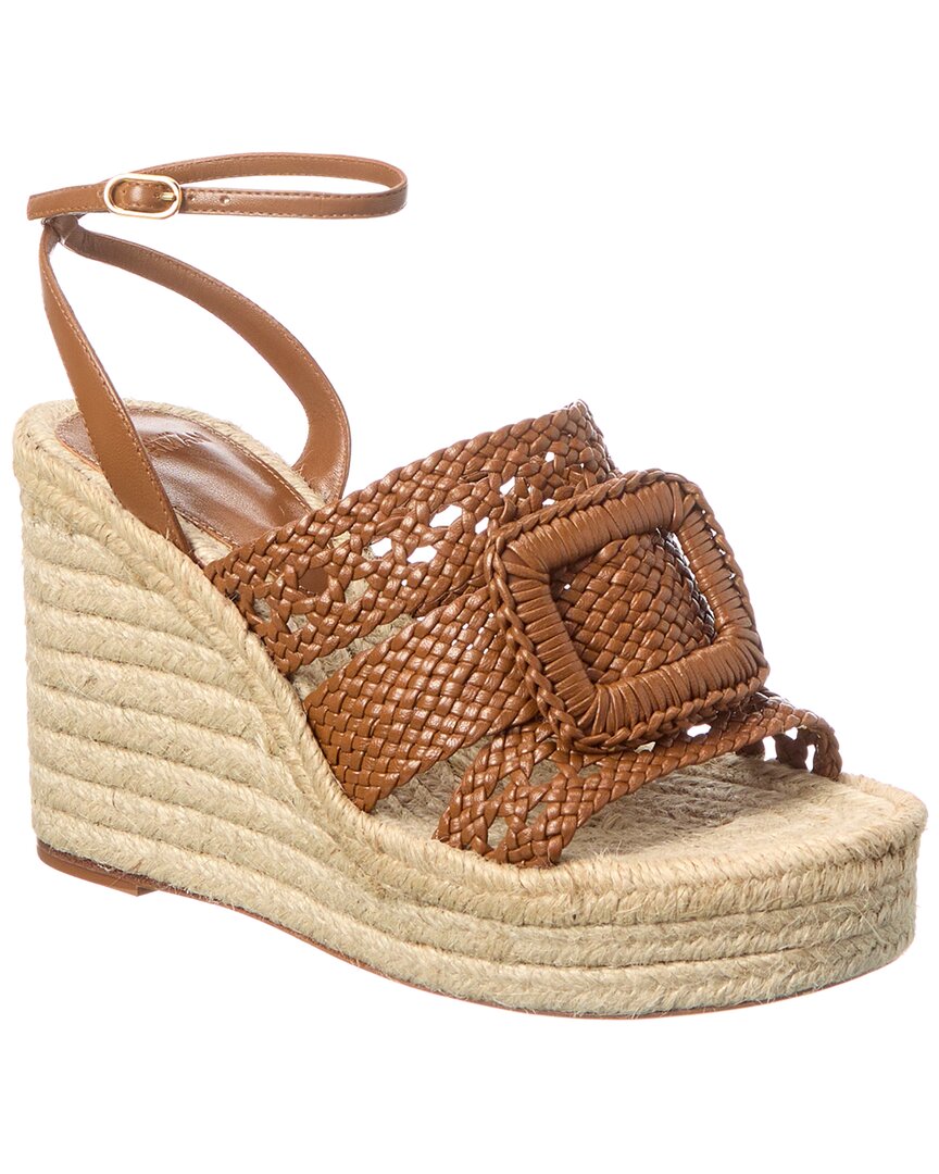 Alexandre Birman Lana 150 Woven Leather Wedge Sandal In Brown
