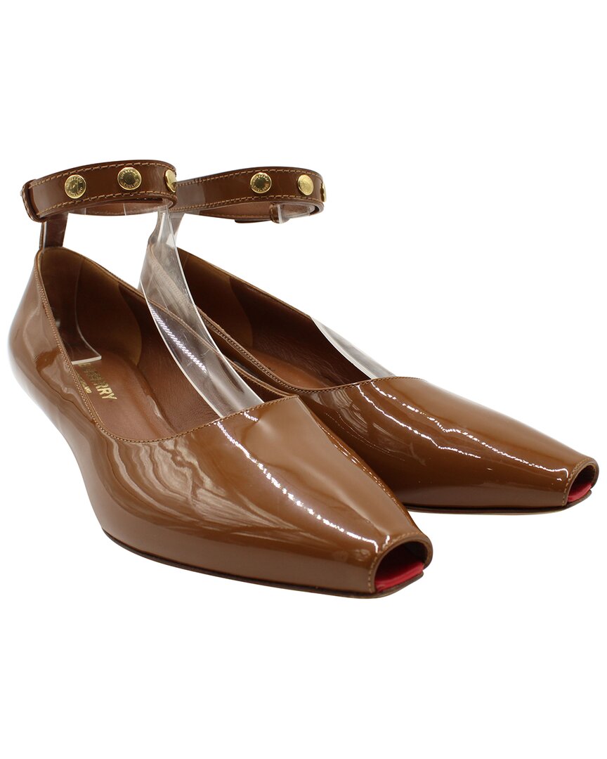 Burberry Women's Patent Calf Leather Dill Kitten Heel Ankle Cuff Pump (authentic Pre-loved) In Brown