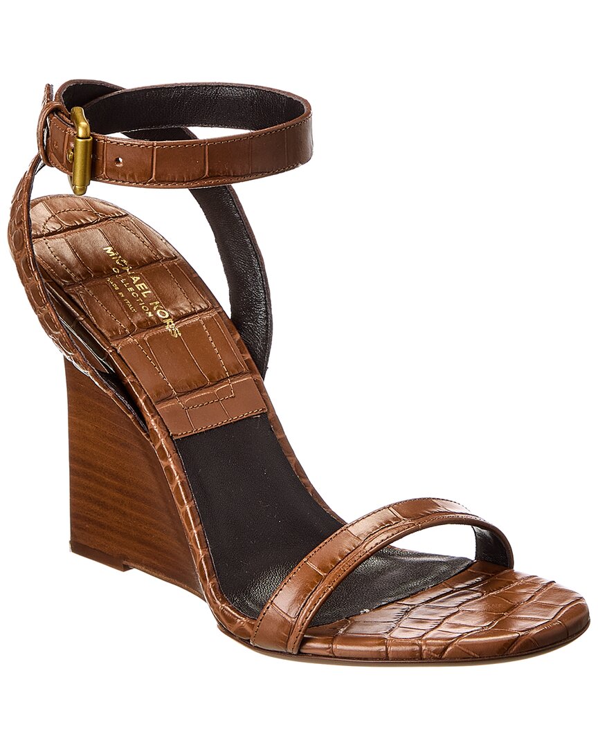 Michael Kors Collection Claudia Croc-embossed Leather Wedge Sandal
