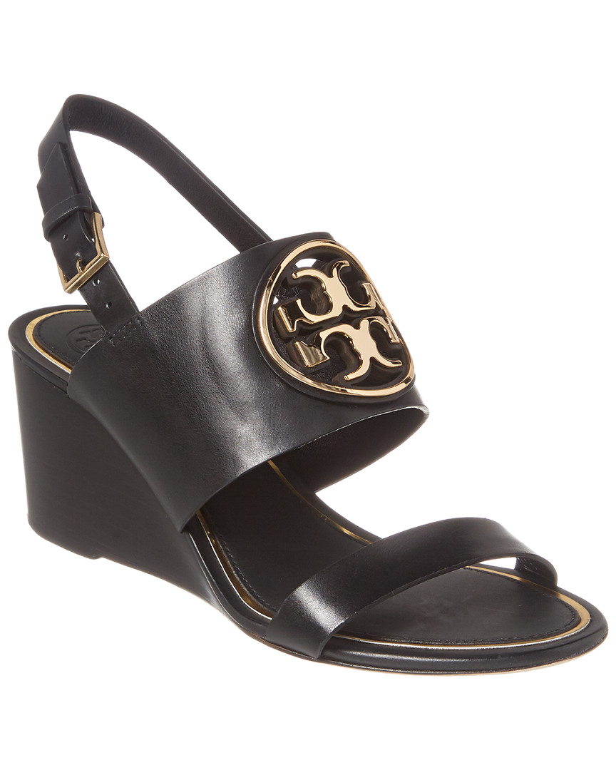 Tory Burch Metal Miller 65Mm Leather Wedge Sandal Women's Black 8 | eBay