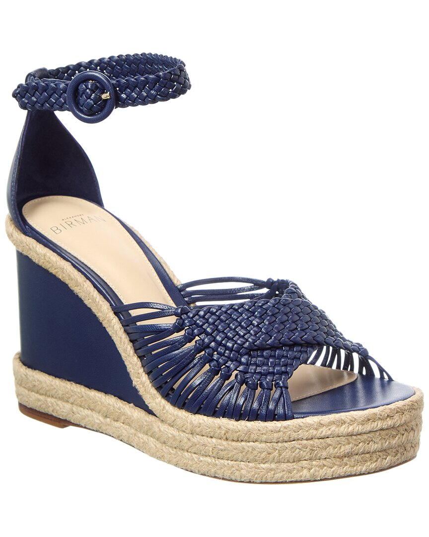 Alexandre Birman Ellie Leather Wedge Sandal In Blue