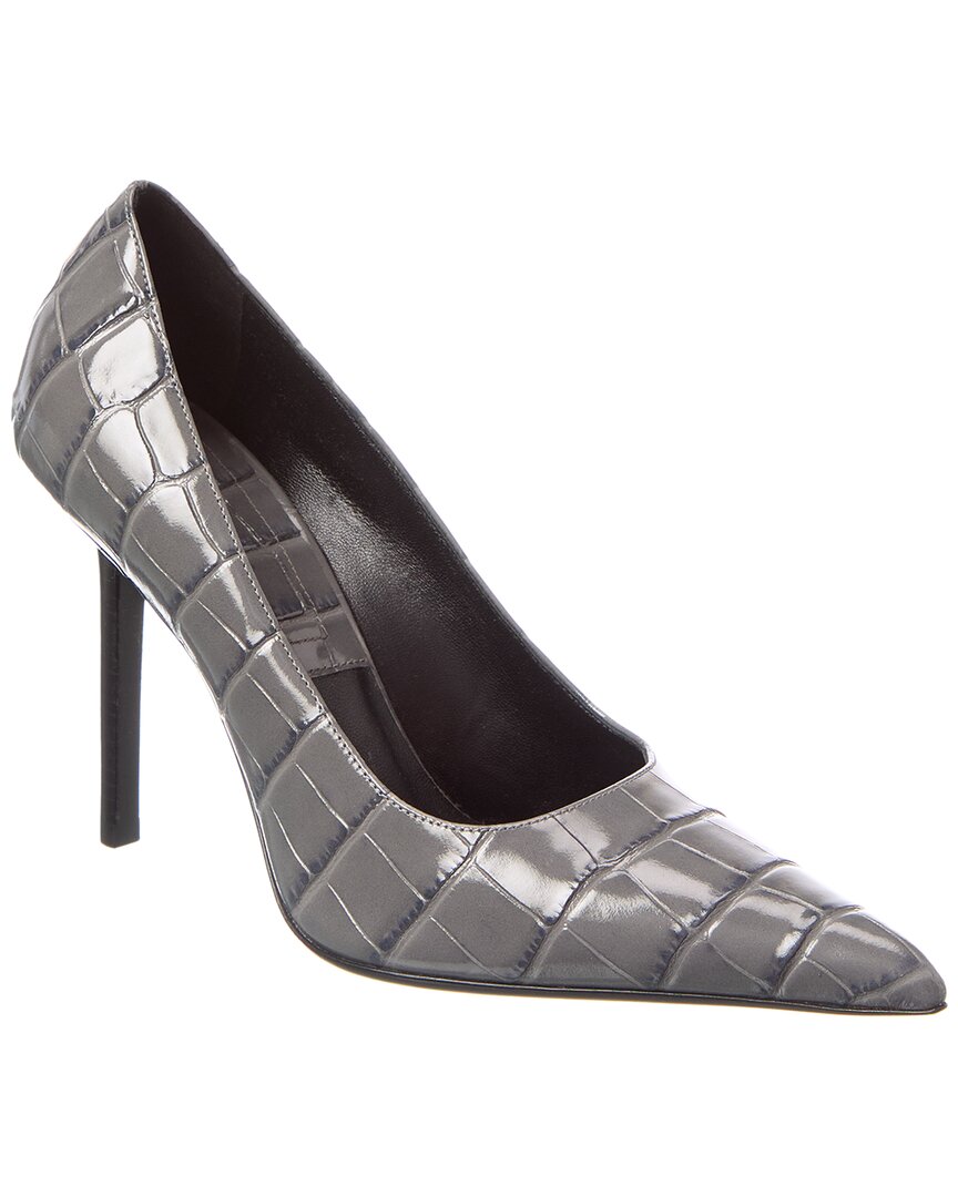 Michael Kors Collection Winona Croc-embossed Leather Pump In Gray
