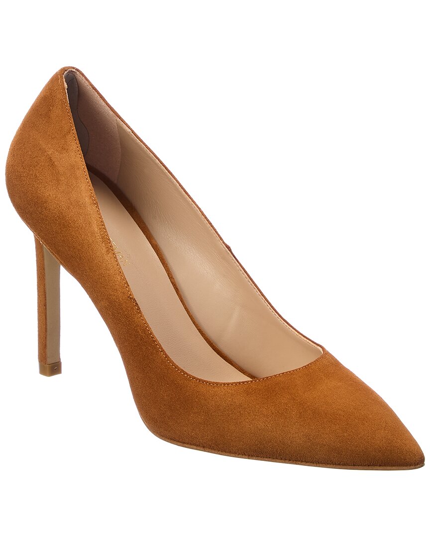 Stuart Weitzman Omens Tan Stuart Power 85 Pointed-toe Suede Pumps Eur 37 / 4 Uk In Brown
