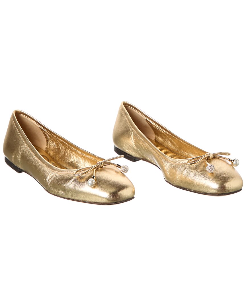 Jimmy Choo Elme Leather Flat (authentic Pre-loved) In Gold