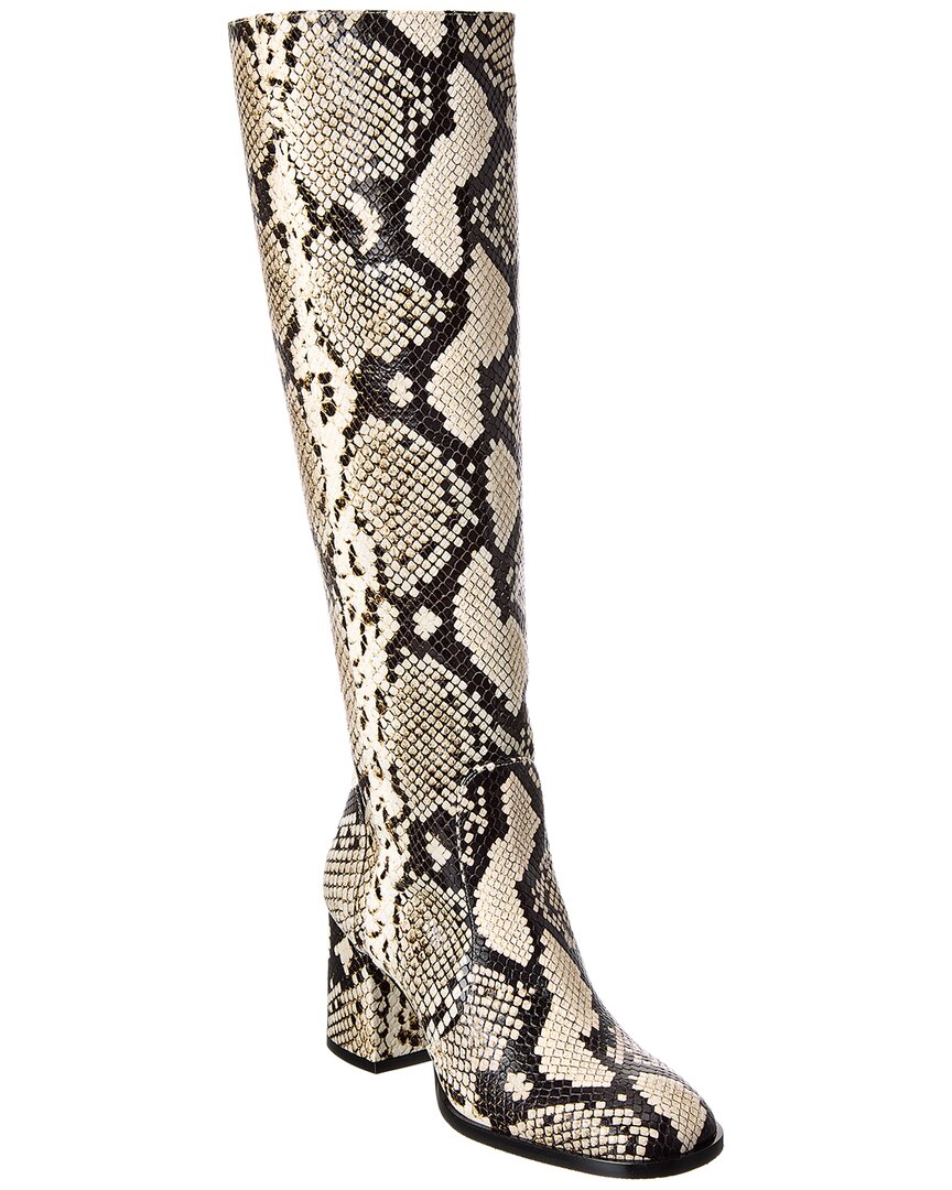 Stuart Weitzman Nola Snake-embossed Leather Knee-high Boot In White