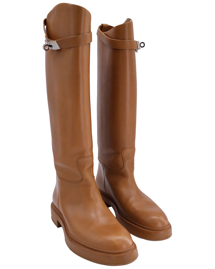 Pre-owned Hermes Herma S Variation Riding Boots In Brown Calfskin L