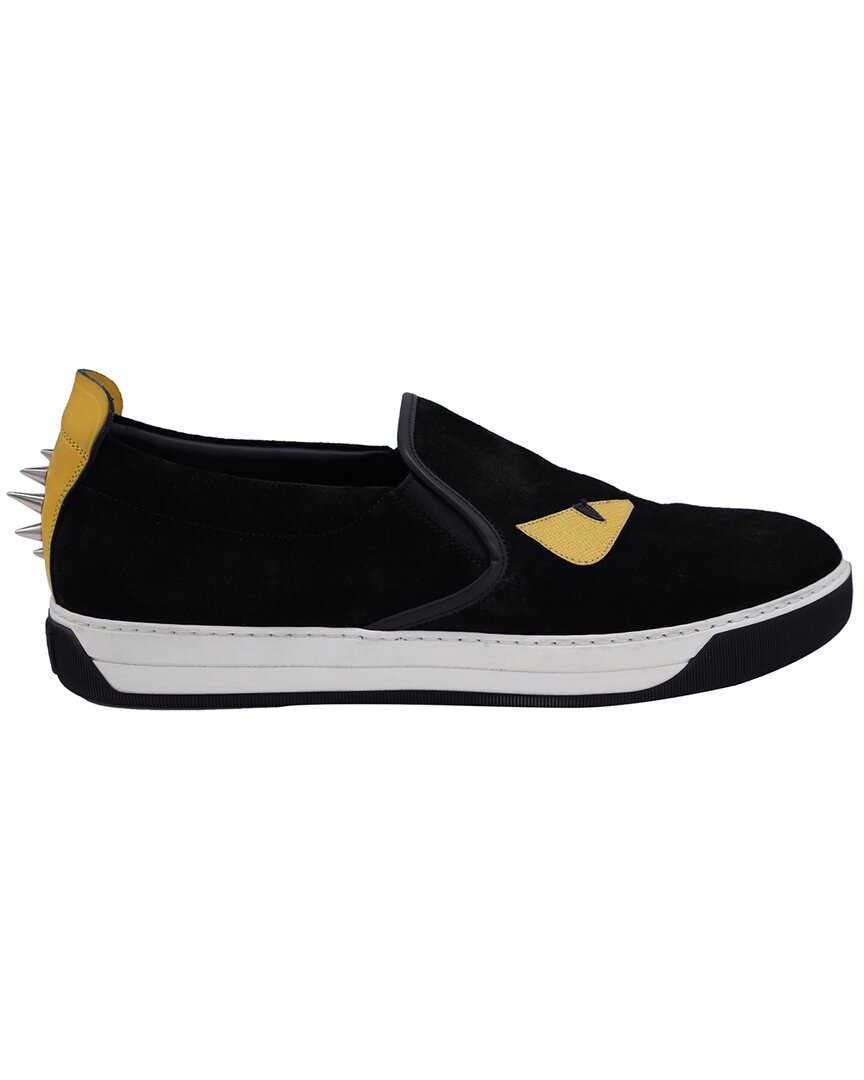 Fendi Monster Slip-ons In Black Suede