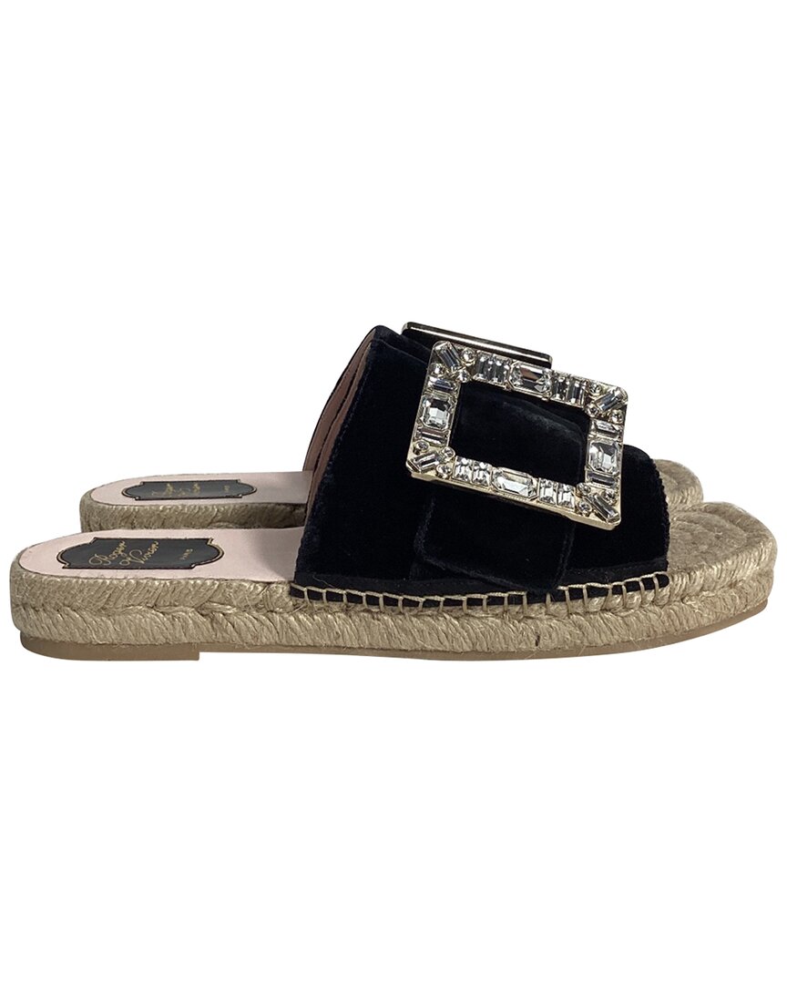 Roger Vivier Women's Satin Velvet Strass Espadrille Platform Slide