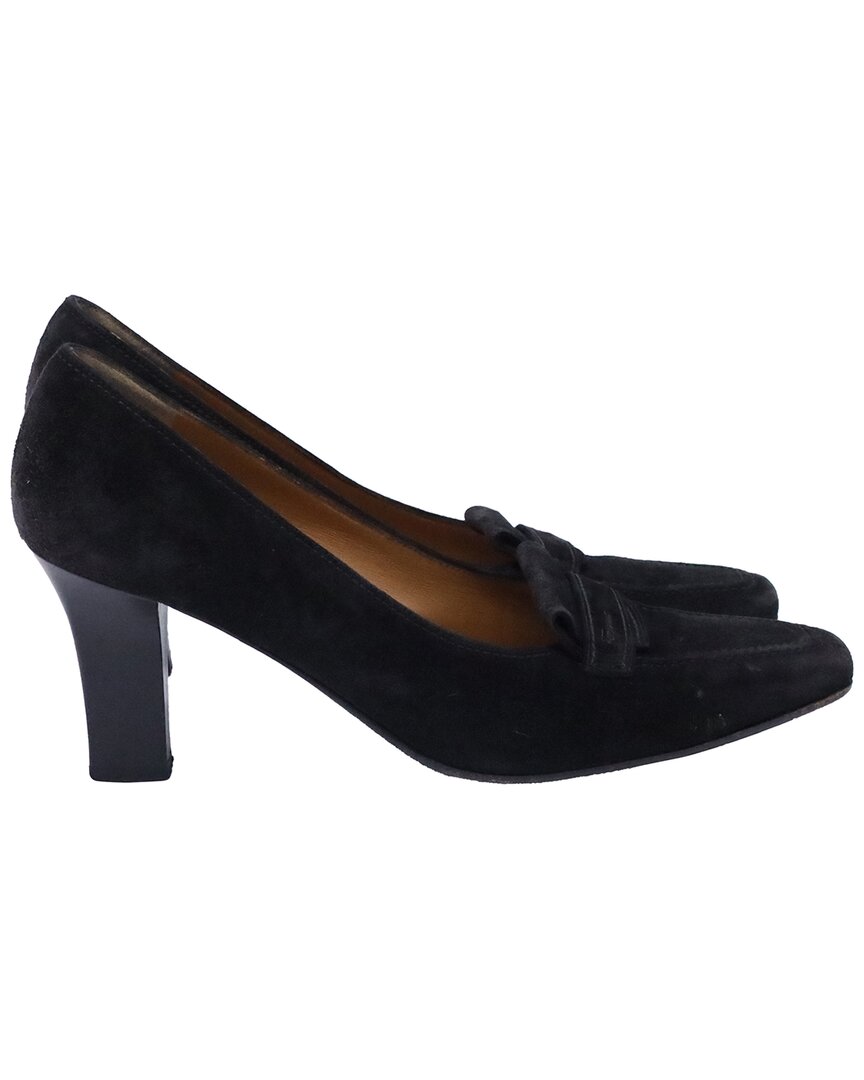 Ferragamo Loafer Accent Pumps In Black Suede In Black