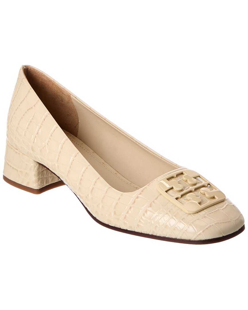 Tory Burch Georgia Croc-embossed Leather Pump In White