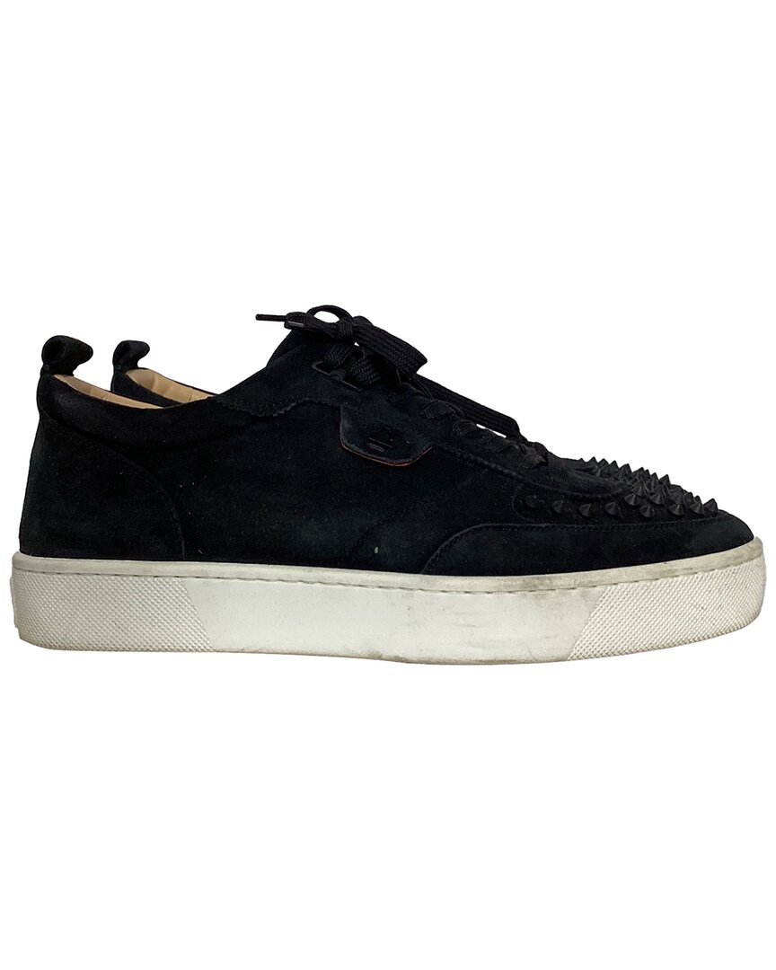 Christian Louboutin Men's Suede Happyrui Spiked Sneaker (authentic Pre-loved) In Black