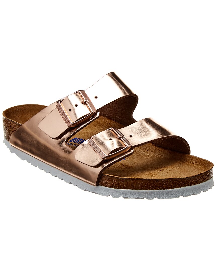 Shop Birkenstock Women's Arizona Soft Footbed Metallic Leather Sandal In Gold
