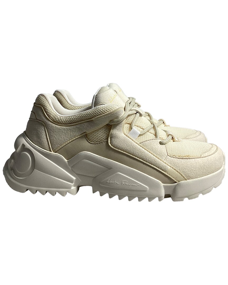 Ferragamo Skylar Sneakers In Cream Mesh And Suede