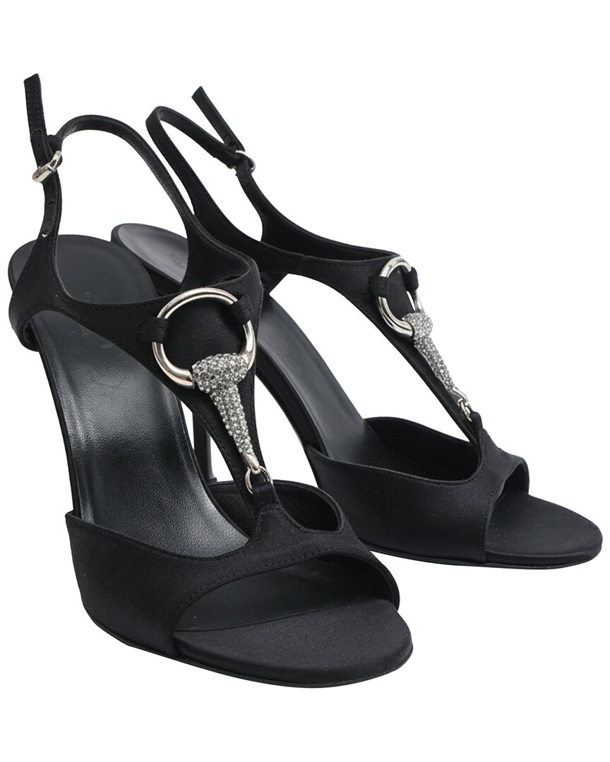 Gucci Women's Satin Crystal-embellished T-strap Sandal (authentic Pre-loved) In Black