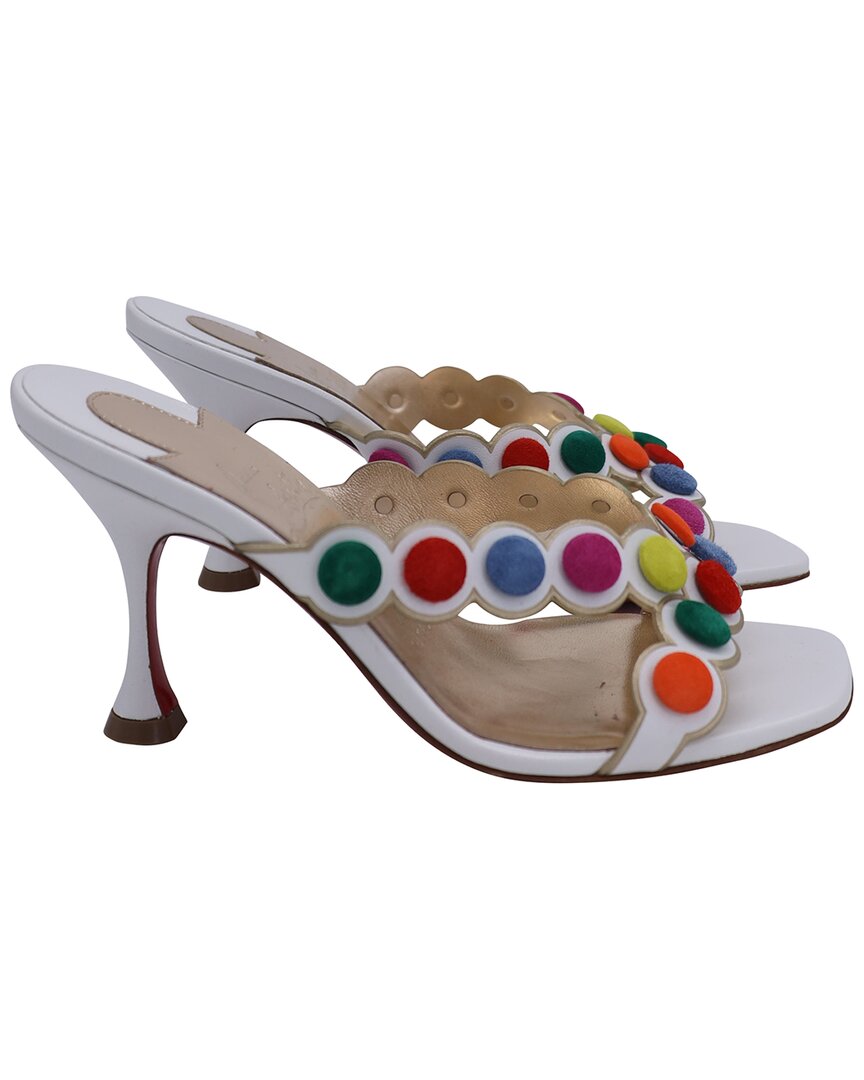 Christian Louboutin Women's Leather Smarta 85 Cross-strapped With Pom Pom Dots Sandal (authentic Pr