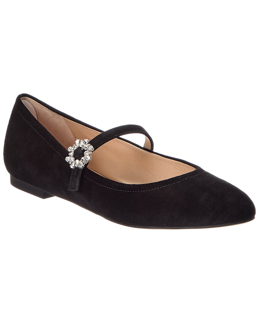 Stuart Weitzman Aura Crystal-embellished Suede Mary Jane Flats In Black