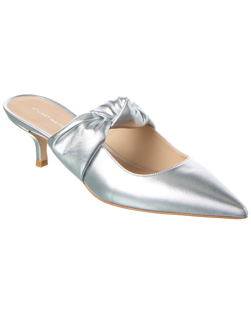 Stuart Weitzman Solange Leather Mule In Silver