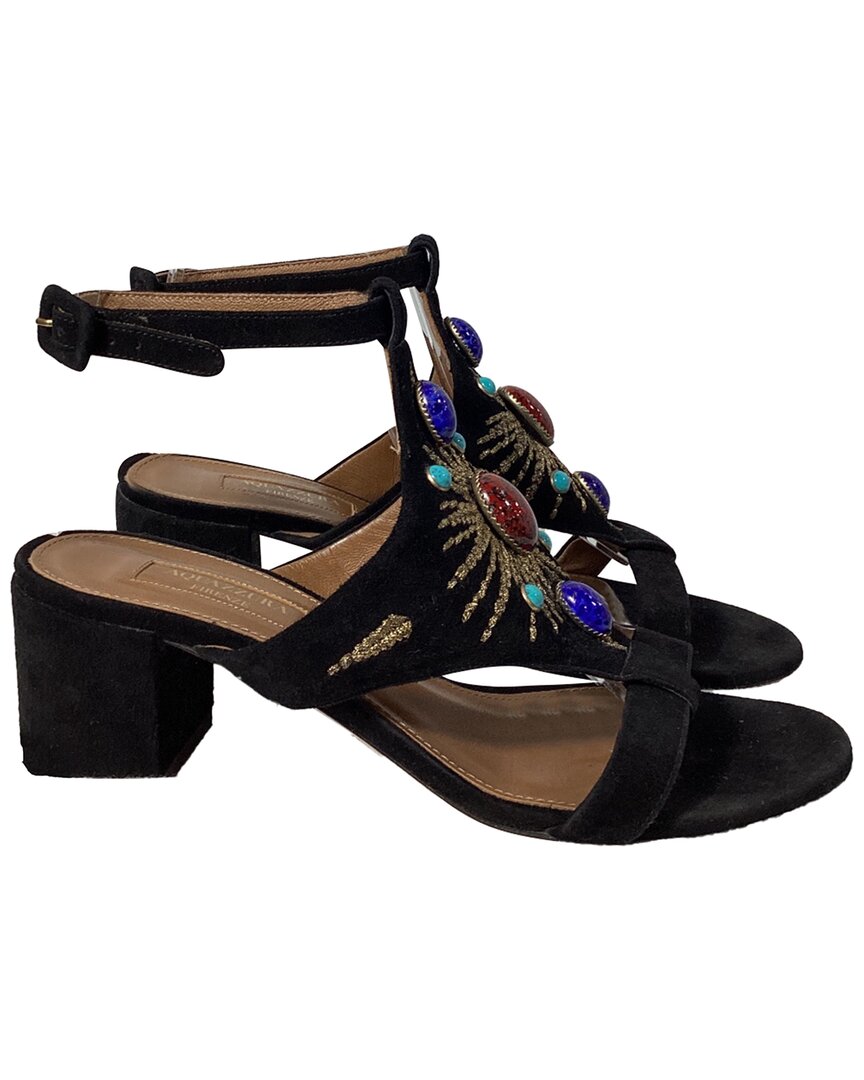 Aquazzura Women's Suede Desert Sun Embellished Sandal Heel, Size Eu | 37  (authentic Pre-loved)