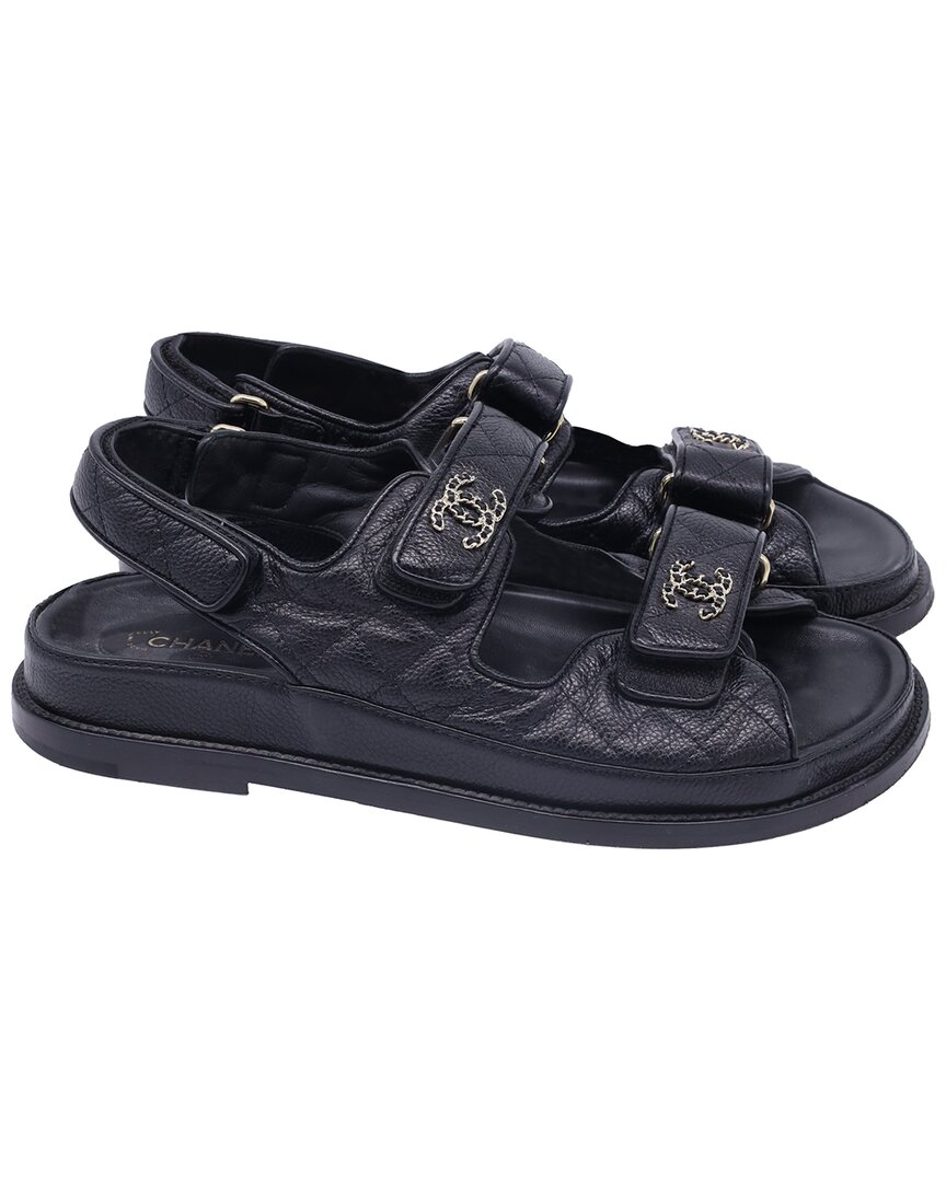 Pre-owned Chanel Women's Calfskin Leather Cc Dad Quilted Sandal, Size Fr | 38 (authentic  Pre-loved)
