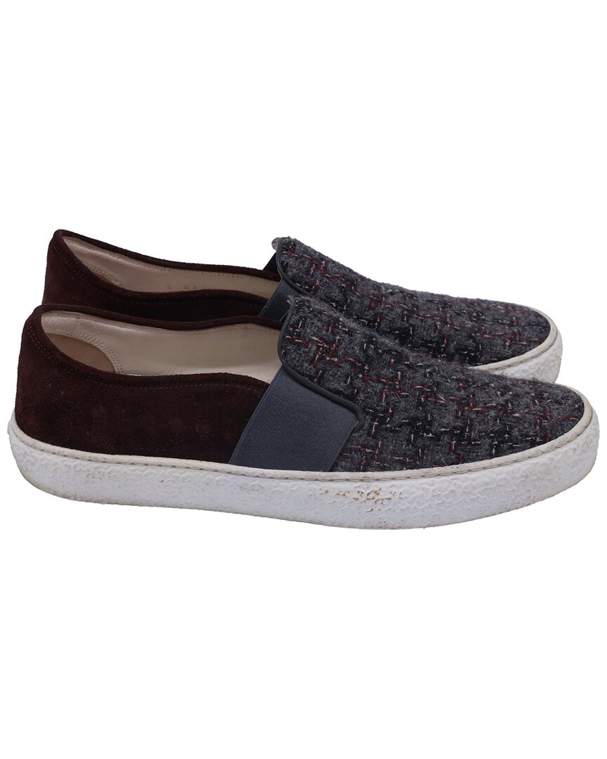 Pre-owned Chanel Women's Tweed Cc Tweed Slip-on Sneaker, Size It | 38 (authentic Pre-  Loved)