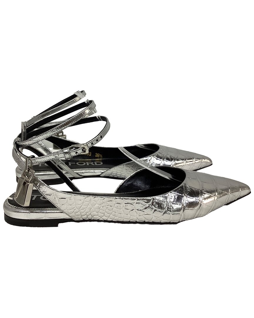 Tom Ford Women's Leather Padlock Croc-embossed Ballet Flat, Size It | 38.5  (authentic Pre-loved)