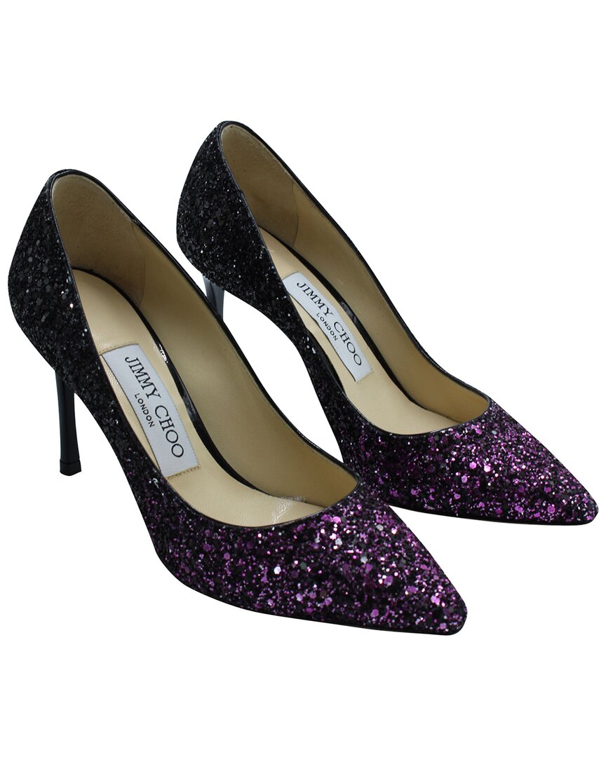 Jimmy Choo Romy 100 Pumps In Pink And Black Glitter In Purple