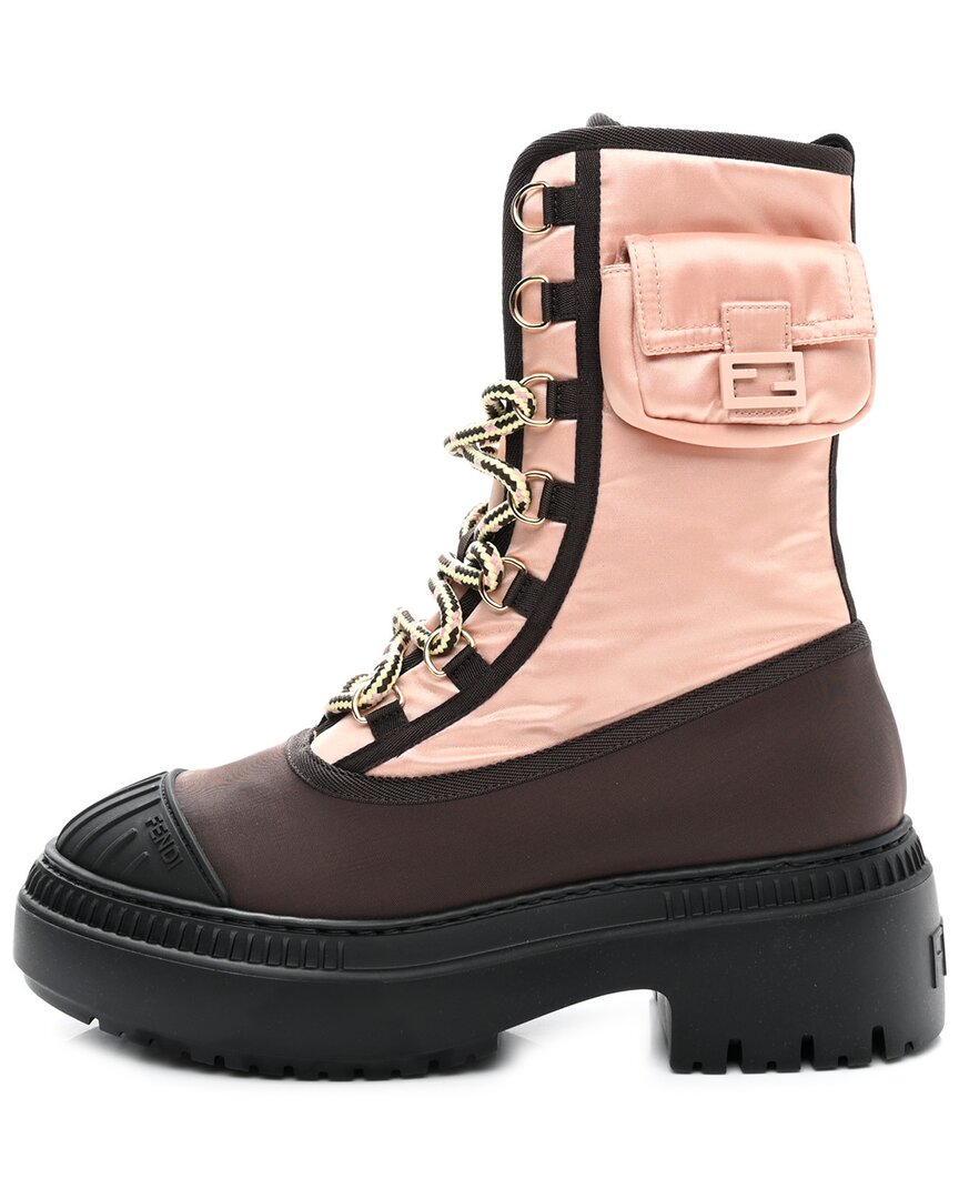 Fendi Nylon Baguette Domino 50 Biker Boot (authentic Pre-loved) In Neutral