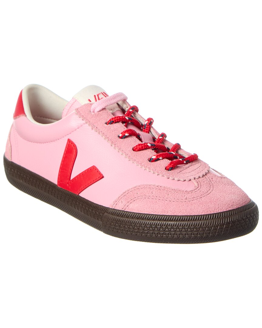 Veja Volley Leather Sneaker In Guimauve Pekin Eagle In Pink