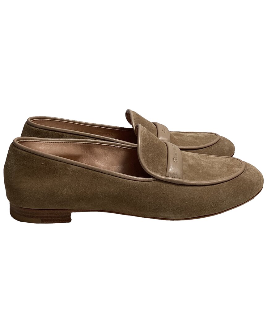 Gianvito Rossi Women's Suede Maxime Logo Loafer (authentic Pre-loved) In Brown