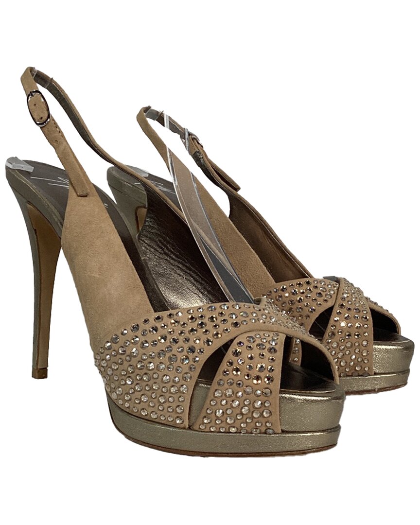 Giuseppe Zanotti Women's Suede Crystal-embellished Slingback Pump (authentic Pre-loved) In Multi