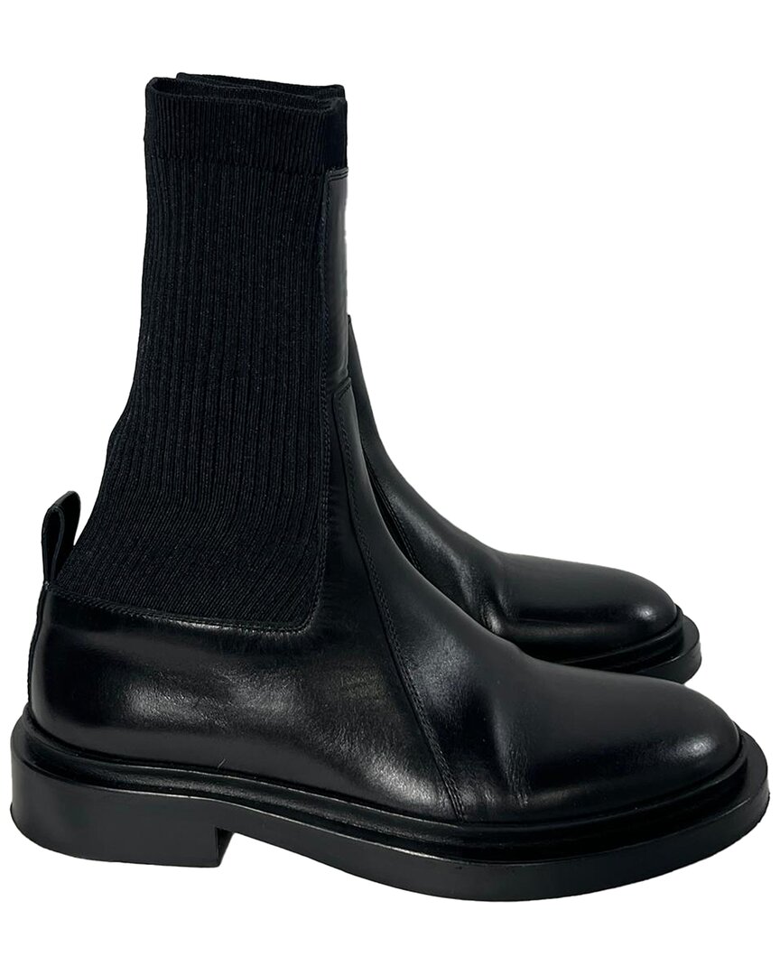 Jil Sander Women's Leather Ribbed Sock Chelsea Bootie (authentic Pre-loved) In Black
