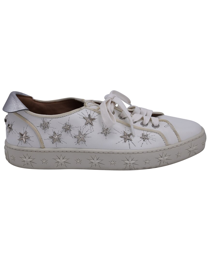 Aquazzura Women's Leather Cosmic Star-stud Low-top Trainer (authentic Pre- Loved) In White