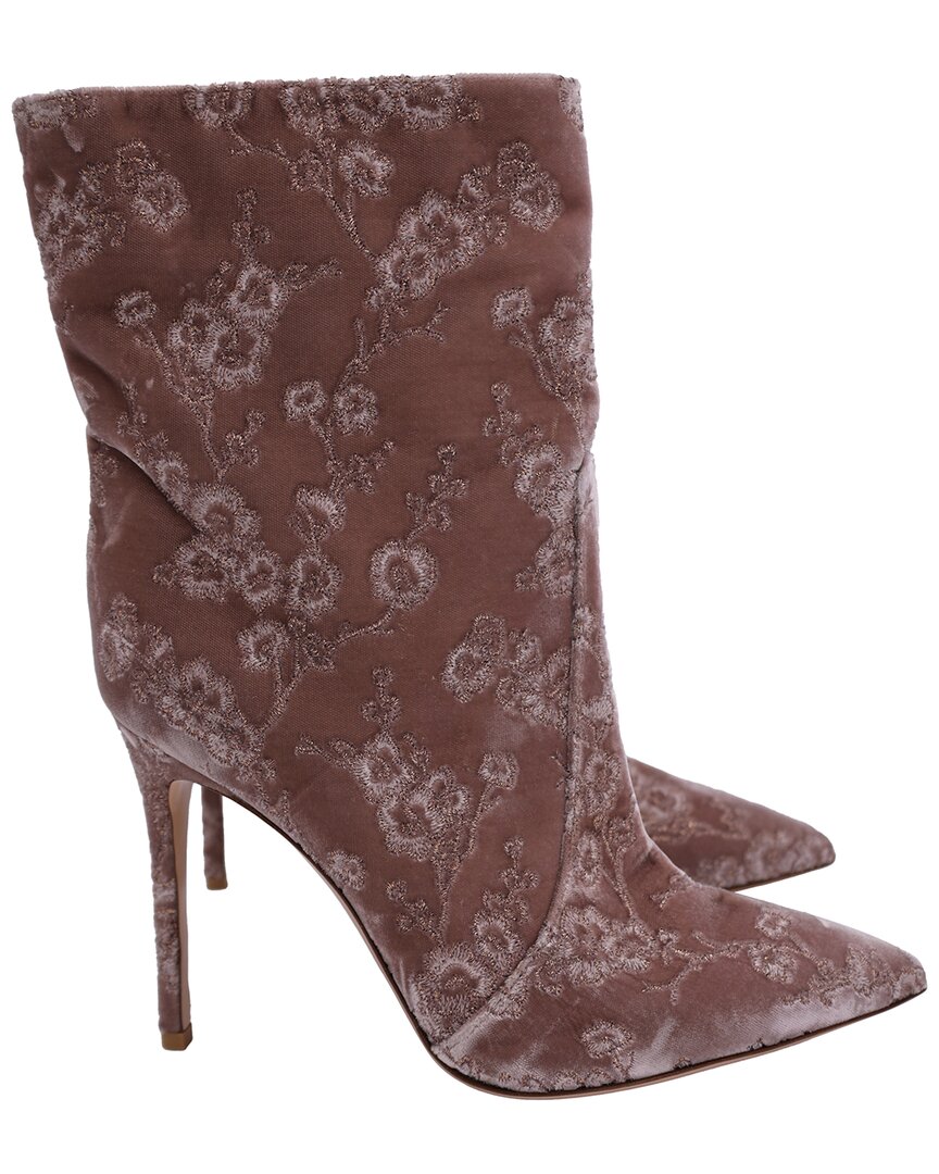 Gianvito Rossi Women's Satin Velvet Embroidered Bootie (authentic Pre-loved) In Brown
