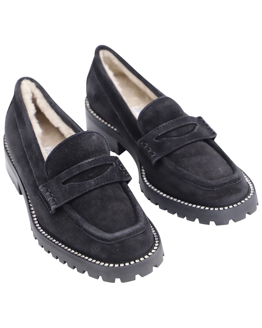 Jimmy Choo Women's Suede Deanna Crystal-embellished Shearling-lined Loafer  (authentic Pre-loved) In Gray