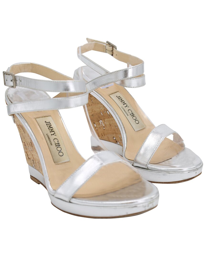 Jimmy Choo Women's Leather Strappy Wedge Heel Sandal (authentic Pre-loved)
