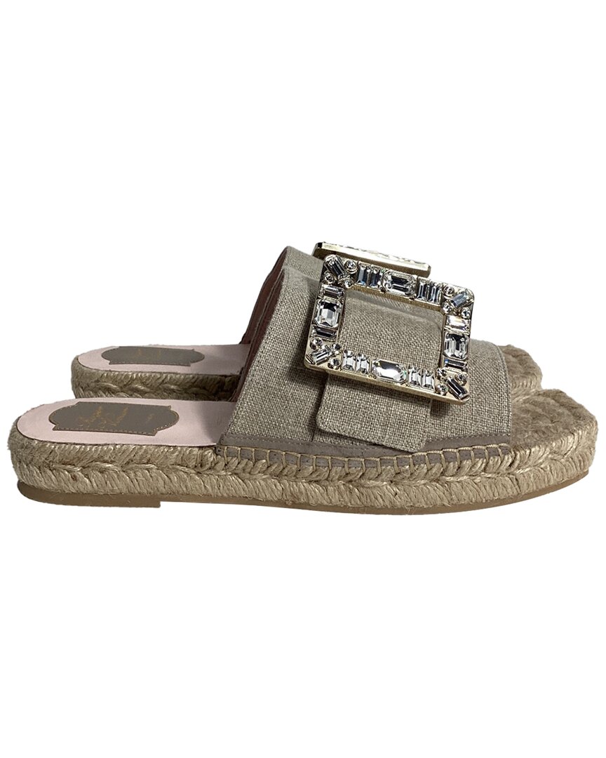 Roger Vivier Women's Linen Strass Espadrille Platform Slide (authentic Pre-  Loved) In Gold