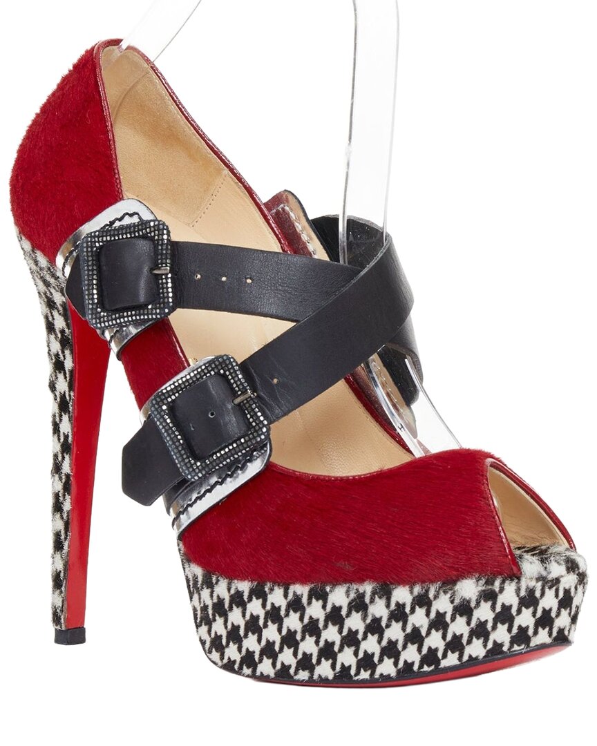 Pre-owned Christian Louboutin Women's Wool/hair Bikiki 140 Platform Heel (authentic Pre- Loved)