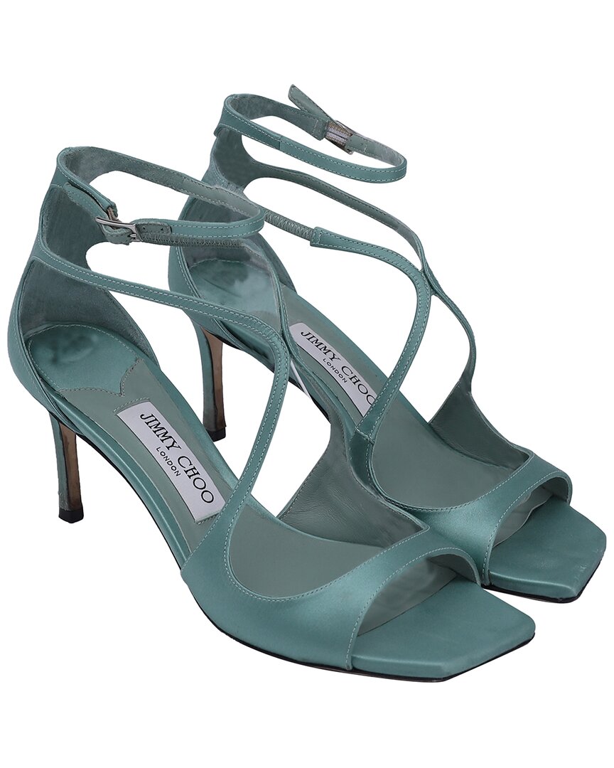 Jimmy Choo Azia 75 Sandal Heels In Green Satin In Blue