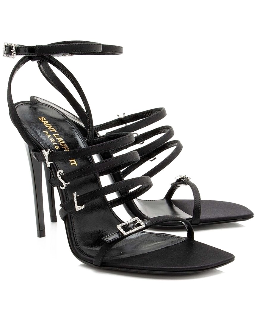 Saint Laurent Women's Leather Crystal Jerry Sandal (authentic Pre-loved) In Black