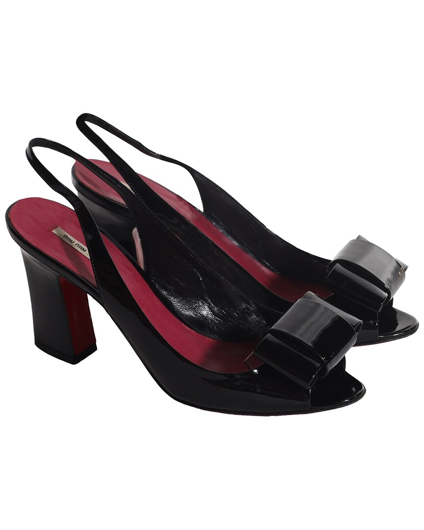 Miu Miu Women's Patent Leather Bow Accent Slingback Pump (authentic Pre-loved) In Black