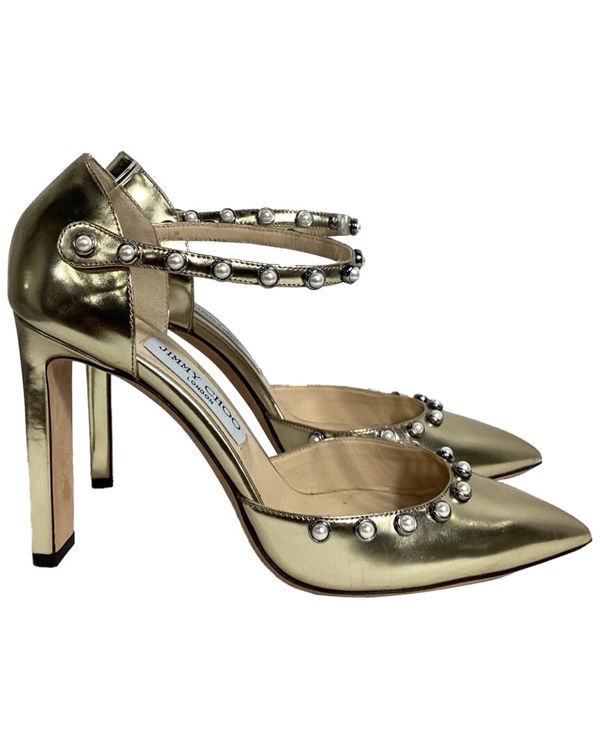 Jimmy Choo Women's Leather Leema Faux Pearl Accents D'orsay Pump (authentic  Pre-loved) In Gold