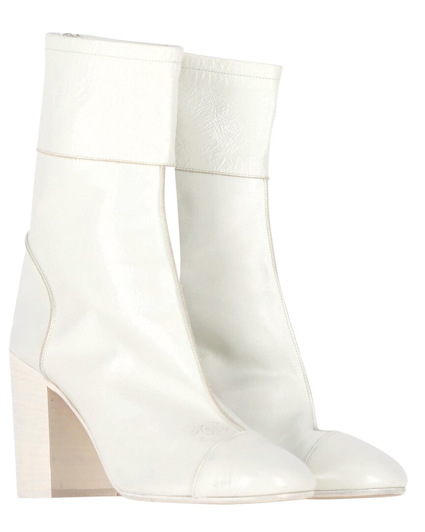 Pre-owned Chanel Women's Leather Cc Low Heel Bootie (authentic Pre-loved)