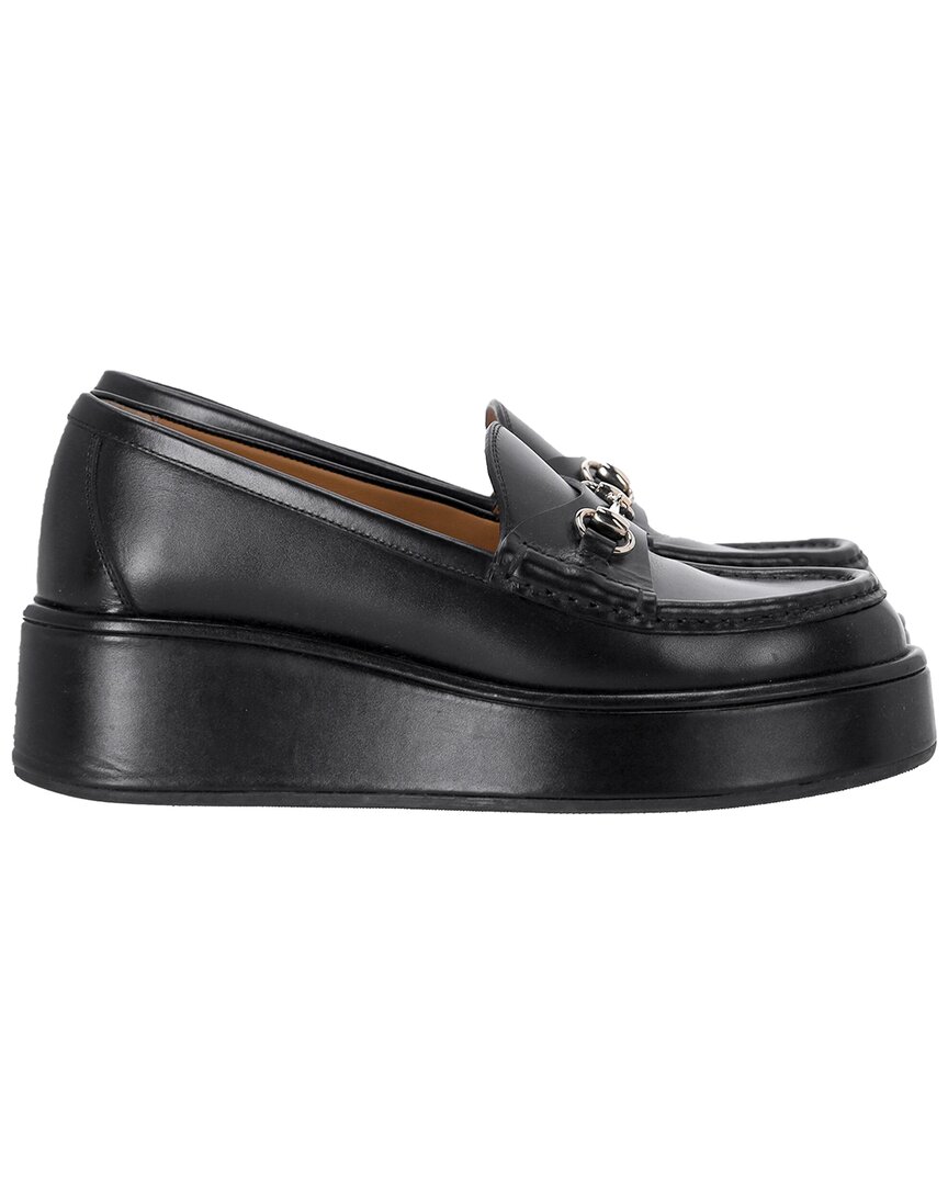 Gucci Women's Leather Horsebit Wedge Loafer (authentic Pre-loved) In Black