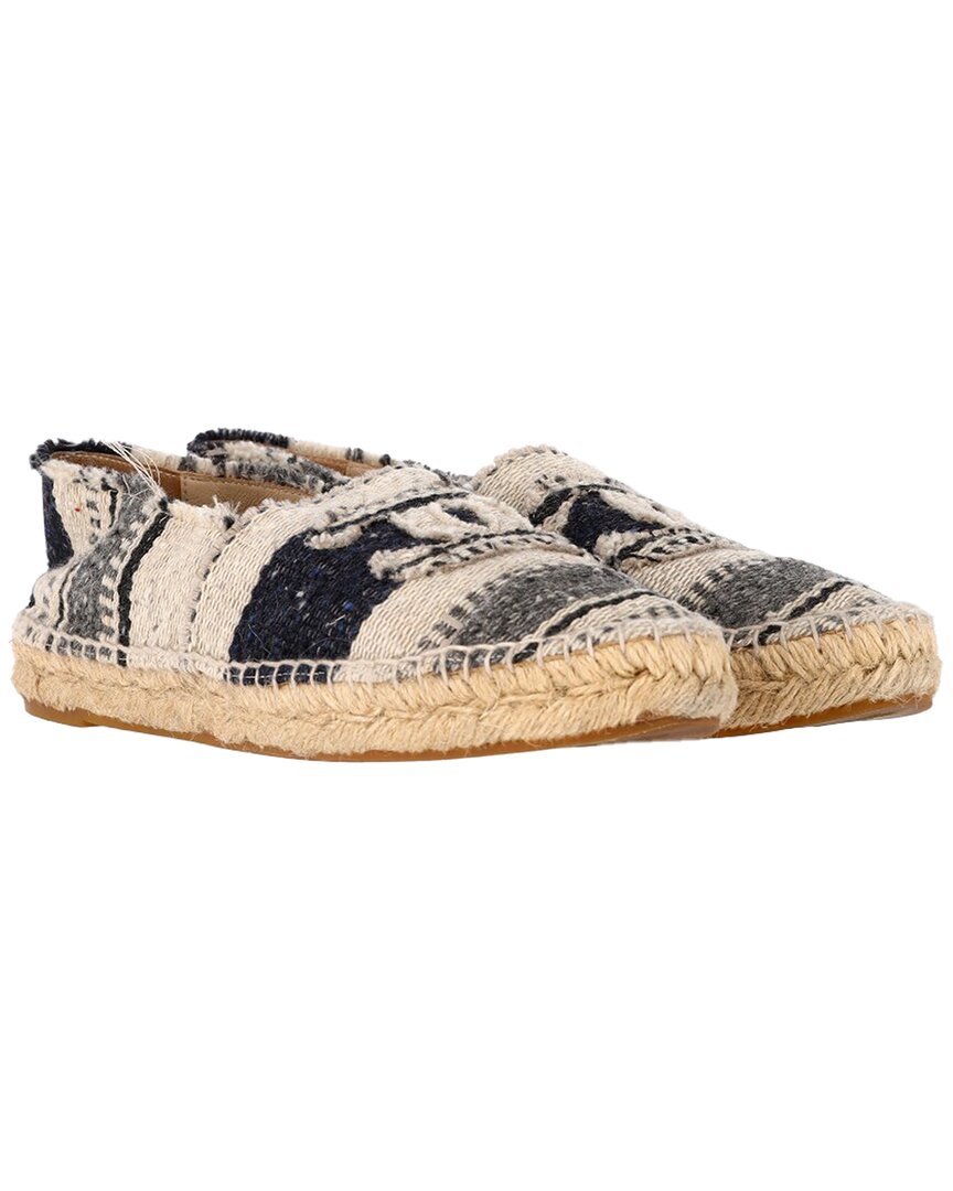 Pre-owned Chanel Women's Canvas Striped Cap Toe Cc Espadrille Flat (authentic Pre-loved)