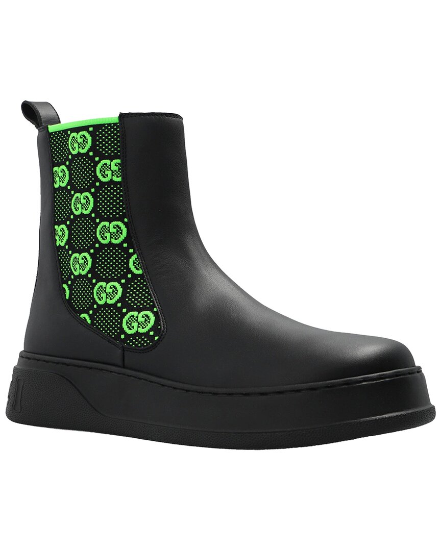 Gucci Men's Leather Gg Leather Boot (authentic Pre-loved) In Black